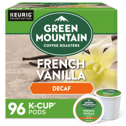 Green Mountain Coffee Roasters French Vanilla Decaf Keurig Single-Serve K-Cup Pods, Light Roast Coffee, 24 Pods Per Pack, Case Of 4 Packs