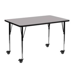 Flash Furniture Mobile 48"W Rectangular Thermal Laminate Activity Table With Standard Height-Adjustable Legs, Gray
