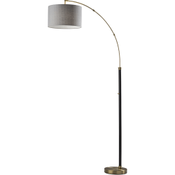 Adesso® Bergen Arc Lamp, 73-1/2"H, Gray Shade/Antique Brass Base