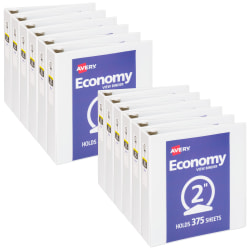 Avery® Economy View 3-Ring Binder, 2" Round Rings, White, Pack Of 12