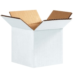 Partners Brand White Corrugated Boxes, 4" x 4" x 4", Pack Of 25