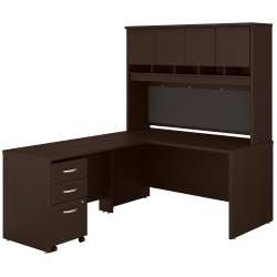 Bush Business Furniture 60"W L-Shaped Corner Desk With Hutch And Mobile File Cabinet, Mocha Cherry, Standard Delivery