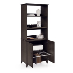 Realspace® Koru 72"H 3-Shelf Bookcase With Printer Shelf & File Storage, Espresso Oak