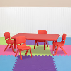 Flash Furniture Rectangular Plastic Height-Adjustable Activity Table With 4 Chairs, 23-3/4"H x 24"W x 48"D, Red
