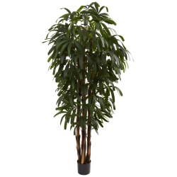 Nearly Natural Raphis Palm 72"H Plastic Tree With Pot, 72"H x 34"W x 34"D, Green