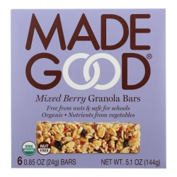 Made Good Organic Granola Bars, Mixed Berry, 0.85 Oz, 6 Bars Per Box, Pack Of 6 Boxes