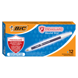 BIC® Prevaguard Round Stic Pens, Medium Point With Antimicrobial Additive, 1.0 mm, Blue Barrel, Blue Ink, Pack Of 12 Pens