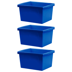 Storex Classroom Storage Bins, 4 Gallon, 7-15/16"H x 11-5/16"W x 13-5/8"D, Blue, Pack Of 3 Bins