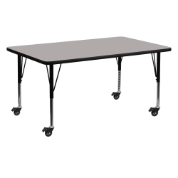 Flash Furniture Mobile Rectangular HP Laminate Activity Table With Height-Adjustable Short Legs, 25-1/2"H x 24"W x 60"D, Gray