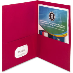 Business Source Letter Pocket Folder - 8 1/2" x 11" - 100 Sheets Capacity - 2 Inside Front & Back Pocket - Paper - Red - Card Holder - 25 / Box