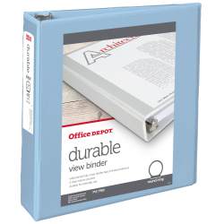 Office Depot® Brand 3-Ring Durable View Binder, 2" Round Rings, Baby Blue
