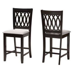 Baxton Studio Florencia Modern Fabric/Finished Wood Counter-Height Stools With Backs, Gray/Espresso Brown, Set Of 2 Stools