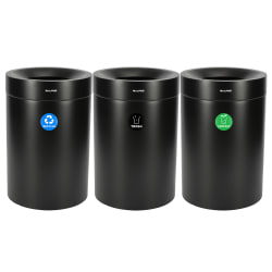 Alpine Industries Stainless Steel Recycling, Compost And Trash Cans, 50 Gallon, Black, Set Of 3 Cans