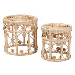 bali & pari Bowie Modern Bohemian Rattan Nesting End Tables, Natural Brown, Set Of 2 Tables