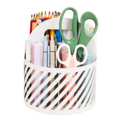 Mind Reader 4-Compartment Round Metal Desktop Carousel Organizer With Handle, 7-1/4"H x 6"W x 6"D, White, Total Qty 1