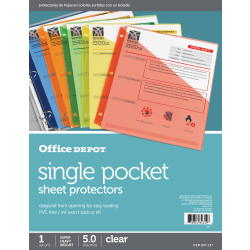 Office Depot® Brand Single Pocket Sheet Protectors, 8-1/2" x 11", Assorted Colors, Pack Of 5