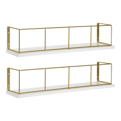 Kate and Laurel Benbrook Wall Shelves, 4"H x 18"W x 4"D, White/Gold, Set Of 2 Shelves