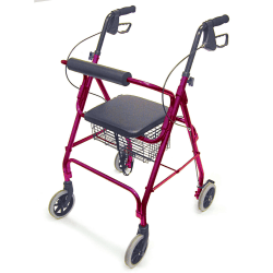DMI® Freedom Adjustable Aluminum Rollator Walker With Seat, 38" x 25", Burgundy