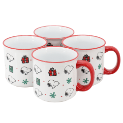 Peanuts Snoopy Christmas Gift 4-Piece Stoneware Camper Mug Set, 21 Oz, White/Red