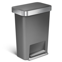 simplehuman Rectangular Step Can With Liner Pocket, 12 Gallons, Gray Plastic