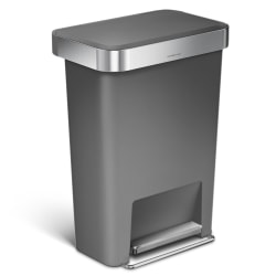 simplehuman® Rectangular Plastic Step Trash Can With Liner Pocket, 12 Gallons, 25"H x 18-1/2"W x 12-3/5"D, Gray