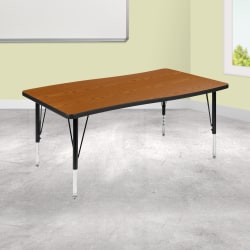 Flash Furniture Rectangle Wave Flexible Collaborative Thermal Laminate Activity Table With Height-Adjustable Short Legs, 25-1/4"H x 28"W x 47-1/2"D, Oak