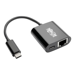 Tripp Lite USB C to Gigabit Ethernet Adapter USB Type C to Gbe PD Charging - Network adapter - USB-C 3.1 - Gigabit Ethernet - black