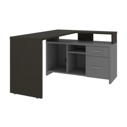 Bestar Equinox 57"W L-Shaped Corner Desk, Deep Gray/Slate