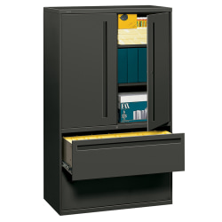 HON® Brigade® 700 42"W x 18"D Lateral 2-Drawer Combo File Cabinet, Charcoal