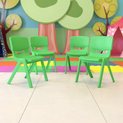 Flash Furniture Plastic Stackable School Chairs With 15.5" Seat Height, Green, Set Of 4 Chairs