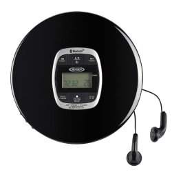 JENSEN Personal CD-60R-BT Portable Bluetooth CD Player With Digital FM Radio And Earbuds, 1-3/16"H x 5-9/16"W x 5-3/4"D, Black