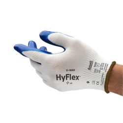 Ansell HyFlex Nylon Nitrile Palm-Coated Gloves, Size 9, Blue/White, Pack Of 12 Pairs
