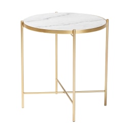 Baxton Studio Maddock Modern And Contemporary End Table, 19-3/4"H x 19-5/16"W x 19-5/16"D, Gold/Marble White