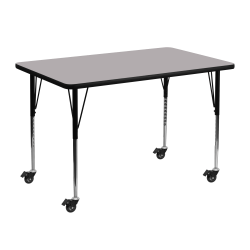 Flash Furniture Mobile Rectangular Thermal Laminate Activity Table With Standard Height-Adjustable Legs, 30-3/8"H x 30"W x 48"D, Gray
