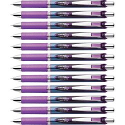 Pentel® EnerGel® RTX Liquid Gel Pens, Pack Of 12, Fine Point, 0.5 mm, Blue Stainless Steel Barrel, Violet Ink
