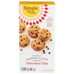 Simple Mills Crunchy Cookies, Chocolate Chip, 5.5 Oz, Total Qty 6