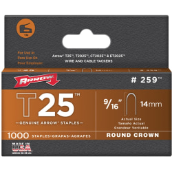 Arrow Round Crown Staples - 9/16" Leg - 5/16" Crown - for Paper1000 / Pack