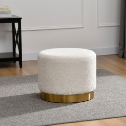 Glamour Home Bellini Bouclé Fabric Ottoman, 16-1/2"H x 20"W x 20"D, White/Gold