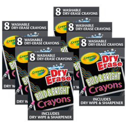Crayola Dry Erase Washable Crayons, Bright Colors, 8 Per Pack, Set Of 6 Packs