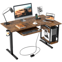 Bestier 58"W Electric Adjustable-Height Standing Desk With Keyboard Tray And CPU Host Shelf, Rustic Brown