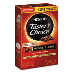 Nescafe Taster's Choice Decaf House Blend Instant Coffee, 0.1 Oz, 6 Sticks Per Box, Carton Of 12 Boxes