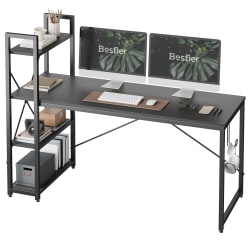 Bestier Modern Office Desk With Storage Shelf & Headset Hook, 63"W, Black Grained