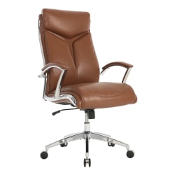 Realspace® Modern Comfort Verismo Bonded Leather High-Back Executive Chair, Brown/Chrome, BIFMA Compliant