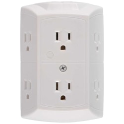 GE 6-Outlet Grounded Wall Tap With Transformer/Resettable Circuit, White, 56575