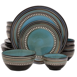 Gibson Elite Café Versailles 16-Piece Double Bowl Dinnerware Set, Blue