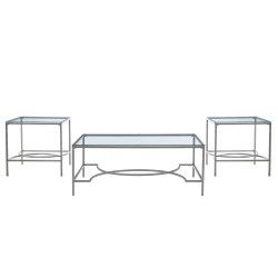 Powell Cavendish 3-Piece Table Set, Gray/Clear