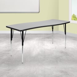 Flash Furniture Rectangle Wave Flexible Collaborative Thermal Laminate Activity Table With Standard Height Adjustable Legs, 30-1/4"H x 26"W x 60"D, Gray