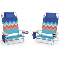 ALPHA CAMP Folding Beach Chairs With Towel Bar, Wave, Set Of 2 Chairs