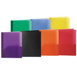 Office Depot® Brand 2-Pocket Poly Portfolios With Prongs, 8 1/2" x 11", Assorted Colors