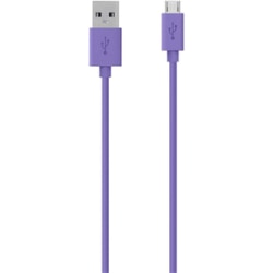 Belkin Micro USB ChargeSync Cable - 4 ft Micro-USB/USB-A Data Transfer Cable for Tablet PC, Digital Text Reader, Notebook, Speaker, Smartphone - First End: 1 x Micro-B USB 2.0 - Male 5-pin - Second End: 1 x USB 2.0 Type A - Male 4-pin - Purple